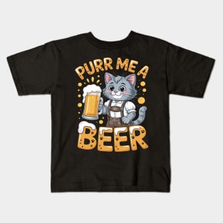 British Longhair Cat Bavarian Drinking Beer Purr Me A Beer Kids T-Shirt